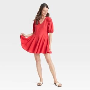 Universal Thread NWT Women's Bell Elbow Sleeve Mini A-Line Dress Red Size L